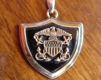 WWII U.S. Navy GF over Sterling Silver Onyx Pendant Heavy Sweetheart Homefront