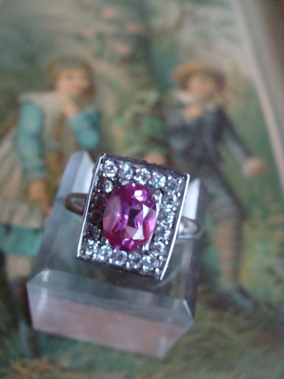 Lovely Sterling Silver Pink Sapphire & CZ Ring Siz