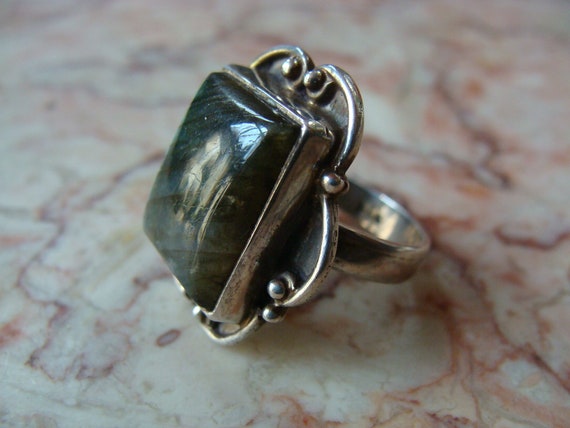 Vtg Labradorite Sterling Silver Ring Size 6 - image 2