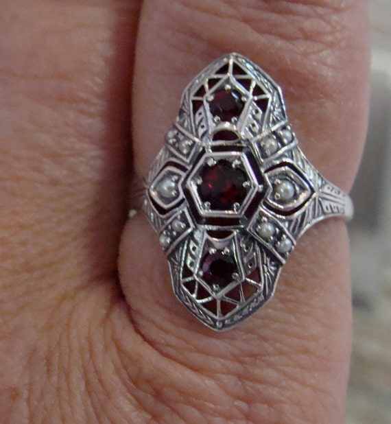 Art Deco design Sterling Silver Garnet & Seed Pea… - image 3