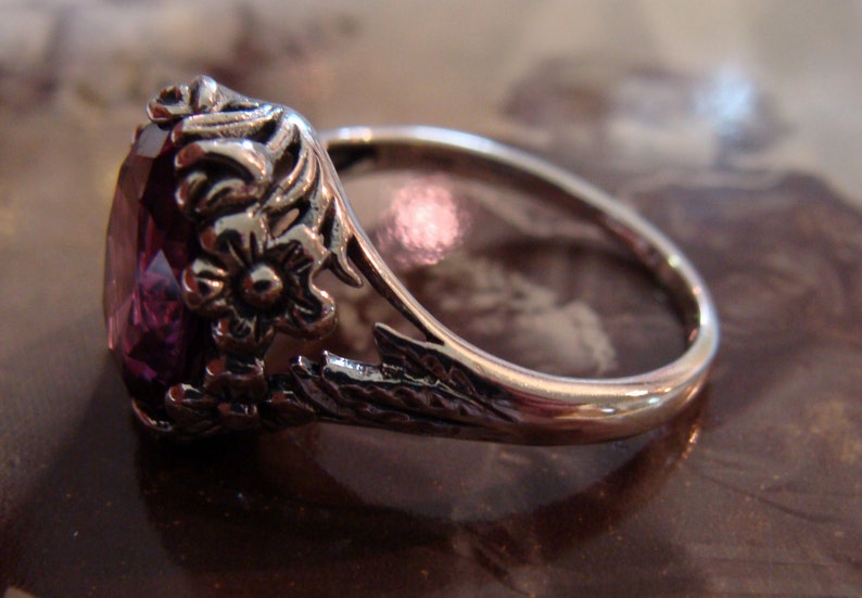 Art Nouveau design Sterling Silver Alexandrite Ring Size 9 image 3