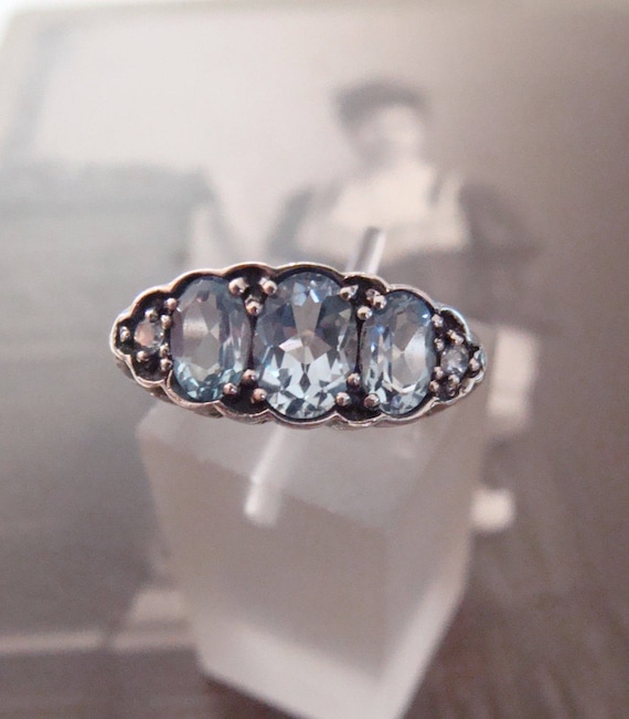 Lovely Sterling Silver Sky Blue Topaz Ring  Size 7 Victorian style