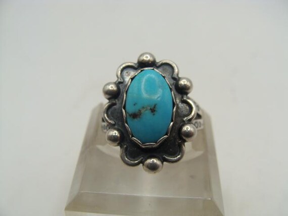 Vtg Sterling Native American Turquoise Ring Size … - image 2
