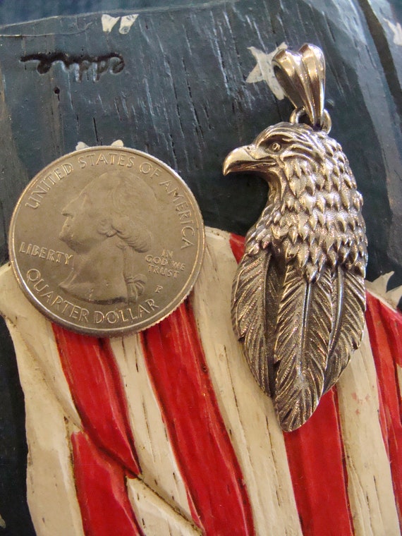 Detailed Sterling Silver Eagle w/Feathers Pendant - image 2