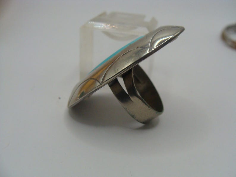 Huge Sterling Native American Sleeping Beauty Turquoise Ring Size 6 image 4