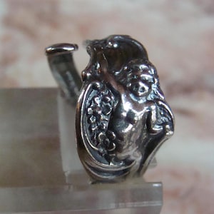 Vintage Sterling Silver Cupid / Angel Spoon Ring  Size Adjustable