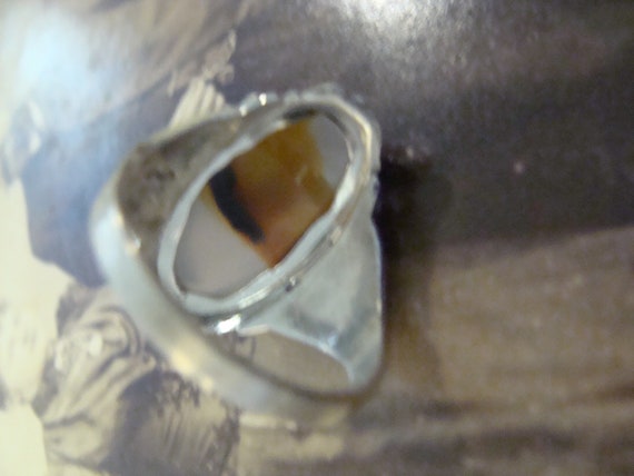 1920's Sterling Silver Banded Agate ring Size 7 1… - image 5
