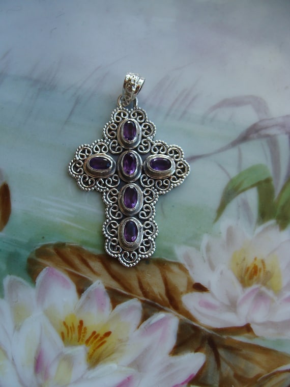 Sterling Silver & Amethyst Cross Pendant
