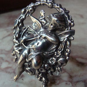 Large Sterling Silver Cherub / Cupid / Angel / Putti Brooch / Pin  2 1/4 in x 1 5/8in