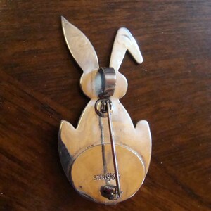 Sterling Bunny Rabbit Pendant / Brooch w/ Lucite Easter Egg Artist Signed image 3