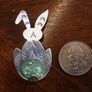 Sterling Bunny Rabbit Pendant / Brooch w/ Lucite Easter Egg Artist Signed image 5