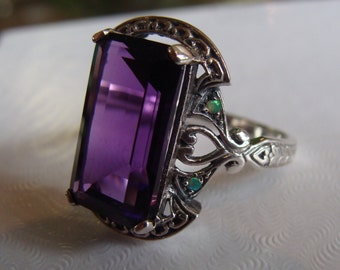 Stunning Sterling Silver Amethyst & Opal  Ring  Size 6 1/2  Art Deco