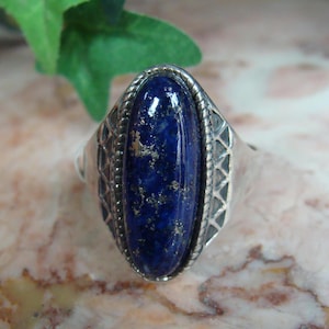 Vtg Sterling Silver Men&#39;s Lapis Ring  Size 11