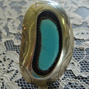 Huge Sterling Native American Sleeping Beauty Turquoise Ring Size 6 image 2