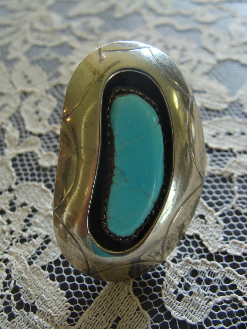 Huge Sterling Native American Sleeping Beauty Turquoise Ring Size 6 image 2
