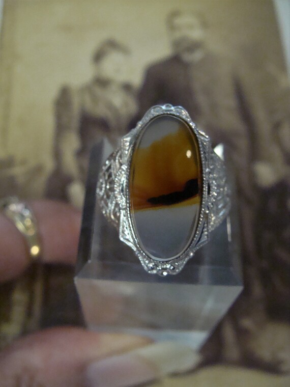 1920's Sterling Silver Banded Agate ring Size 7 1… - image 1