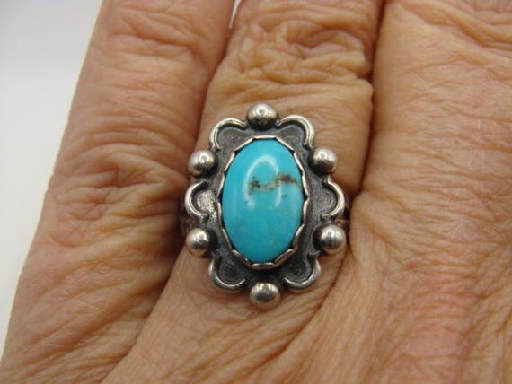Vtg Sterling Native American Turquoise Ring Size … - image 6