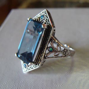 Stunning Sterling Silver Aquamarine & Opal  Ring  Size 9  Art Deco