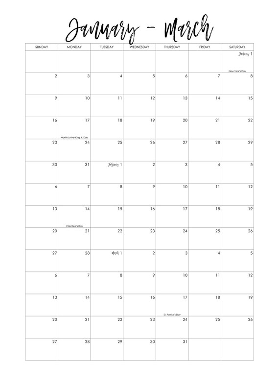 2022 large 13x19 inch 3 month quarterly calendar printable etsy