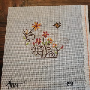 floral heart needlepoint canvas