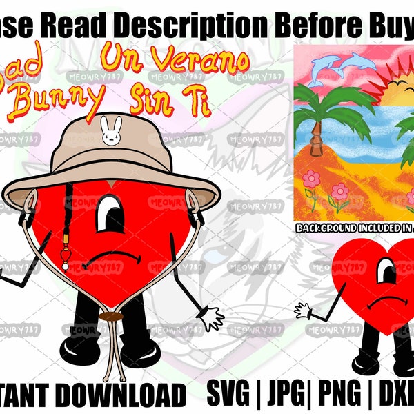 Bad Bunny Sad Heart with hat SVG | PNG - Original Art Made By Me