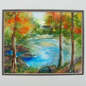 Creek, Landscape,Original Watercolor Painting, peaceful, Pennsylvania, Fall leaves