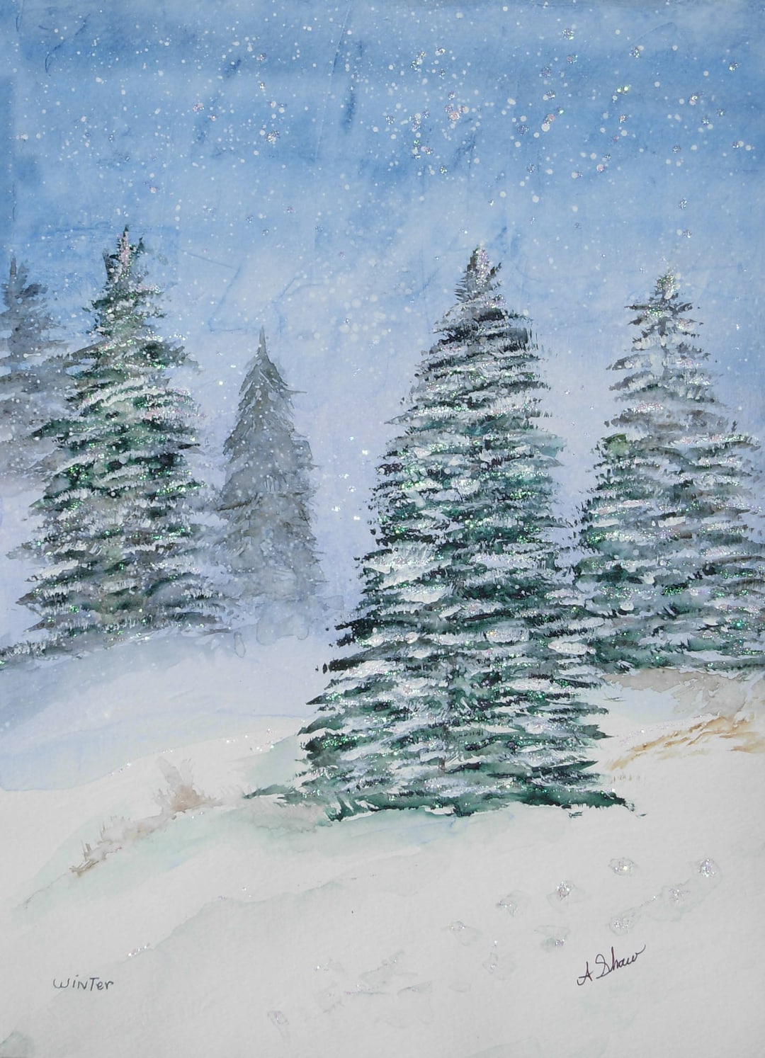 Pine Trees, Winter Scene, Snow Scene, Landscape, Winter, Watercolor  Painting - Etsy, image size:1080x1494