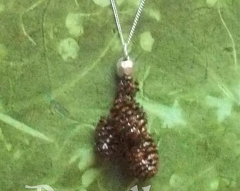 Alder Pinecone Group with Silver Bead Necklace #71-6