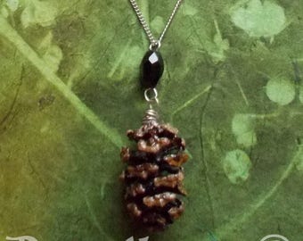 Redwood Pinecone with Black Crystal Necklace #76-5