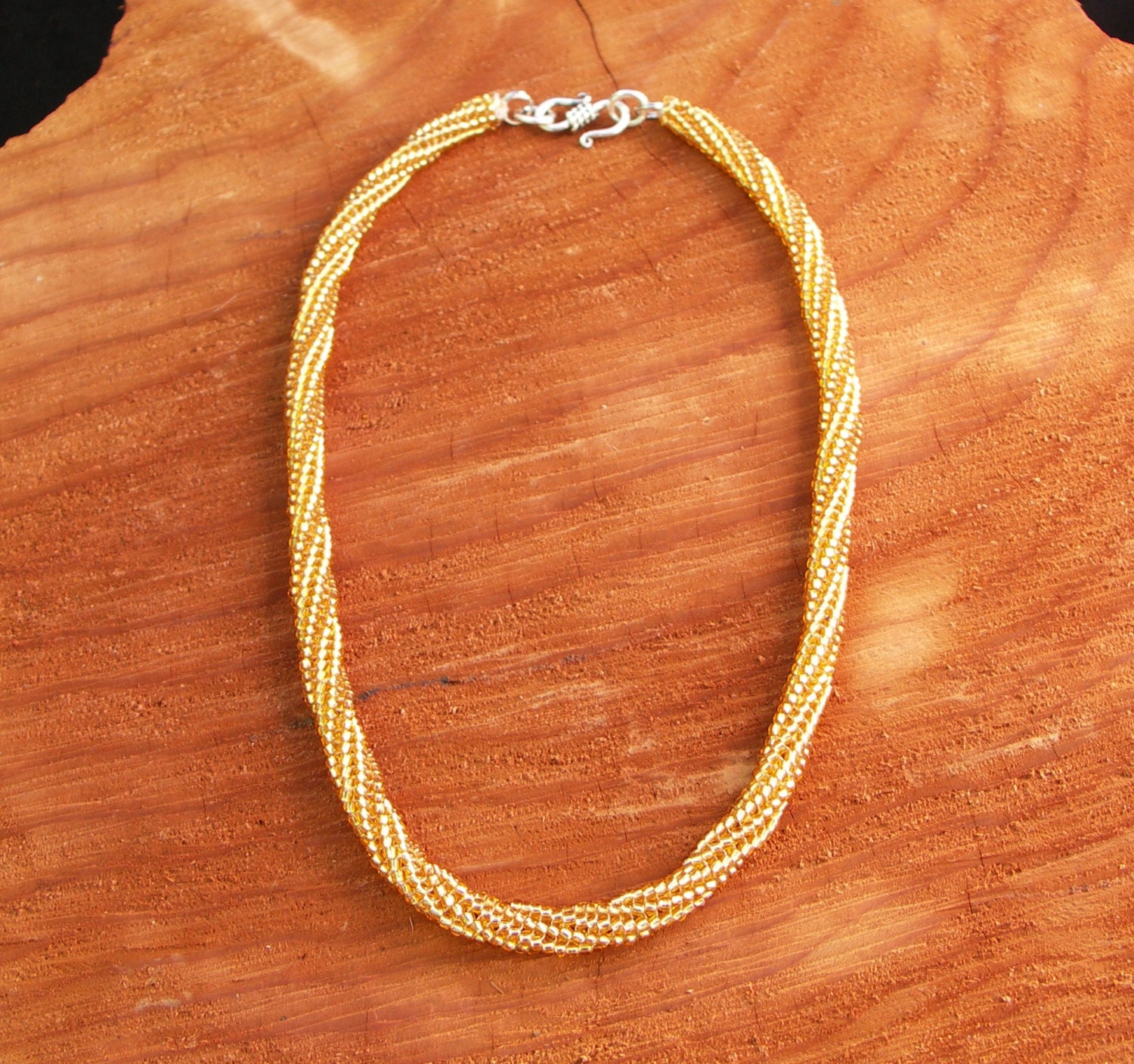 Gold Tubular Twisted Herringbone Necklace Etsy