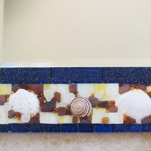 Seaglass Art Seashell Mirror Stained glass, shells and Sea Glass with Sparkly Beads Coastal Inspired Home Decor image 4