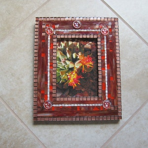 Ooak Mosaic photo Frame 9x11 Colorful Southwestern Sun Frame Orange Copper Brown image 1