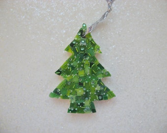 Beaded Sea Glass Stained Glass Christmas Tree  Mosaic Handcrafted Ornament