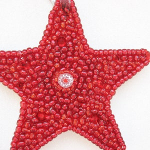 Star Ornament with Sparkly Beads Red with White Italian Millefiore Collectible mosaic Holiday gift image 3