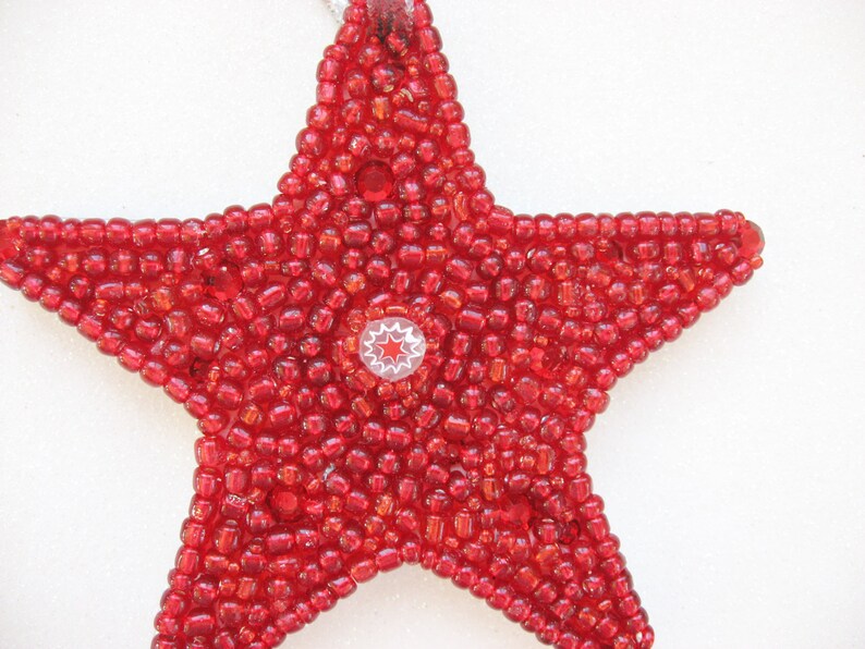 Star Ornament with Sparkly Beads Red with White Italian Millefiore Collectible mosaic Holiday gift image 3