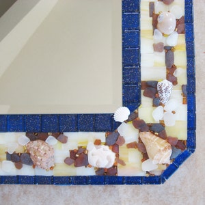 Seaglass Art Seashell Mirror Stained glass, shells and Sea Glass with Sparkly Beads Coastal Inspired Home Decor image 3