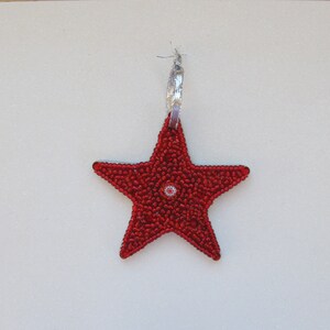 Star Ornament with Sparkly Beads Red with White Italian Millefiore Collectible mosaic Holiday gift image 1