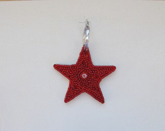 Star Ornament with Sparkly Beads Red with White Italian Millefiore Collectible  mosaic Holiday gift