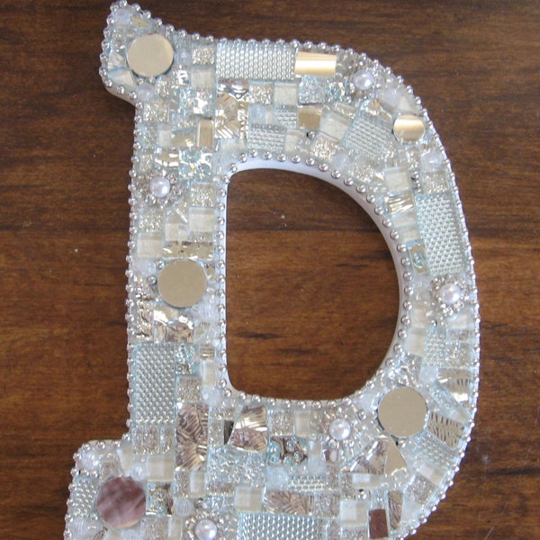Mosaic Letter D Initial Sparkly beads mirrored glass  Glitzy Holiday Gift