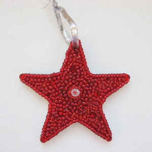 Star Ornament with Sparkly Beads Red with White Italian Millefiore Collectible mosaic Holiday gift image 4