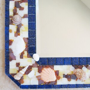 Seaglass Art Seashell Mirror Stained glass, shells and Sea Glass with Sparkly Beads Coastal Inspired Home Decor image 2