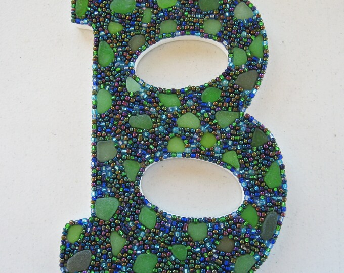 Mosaic Letter B Coastal Inspired Decor With Sea Glass Blue Etsy