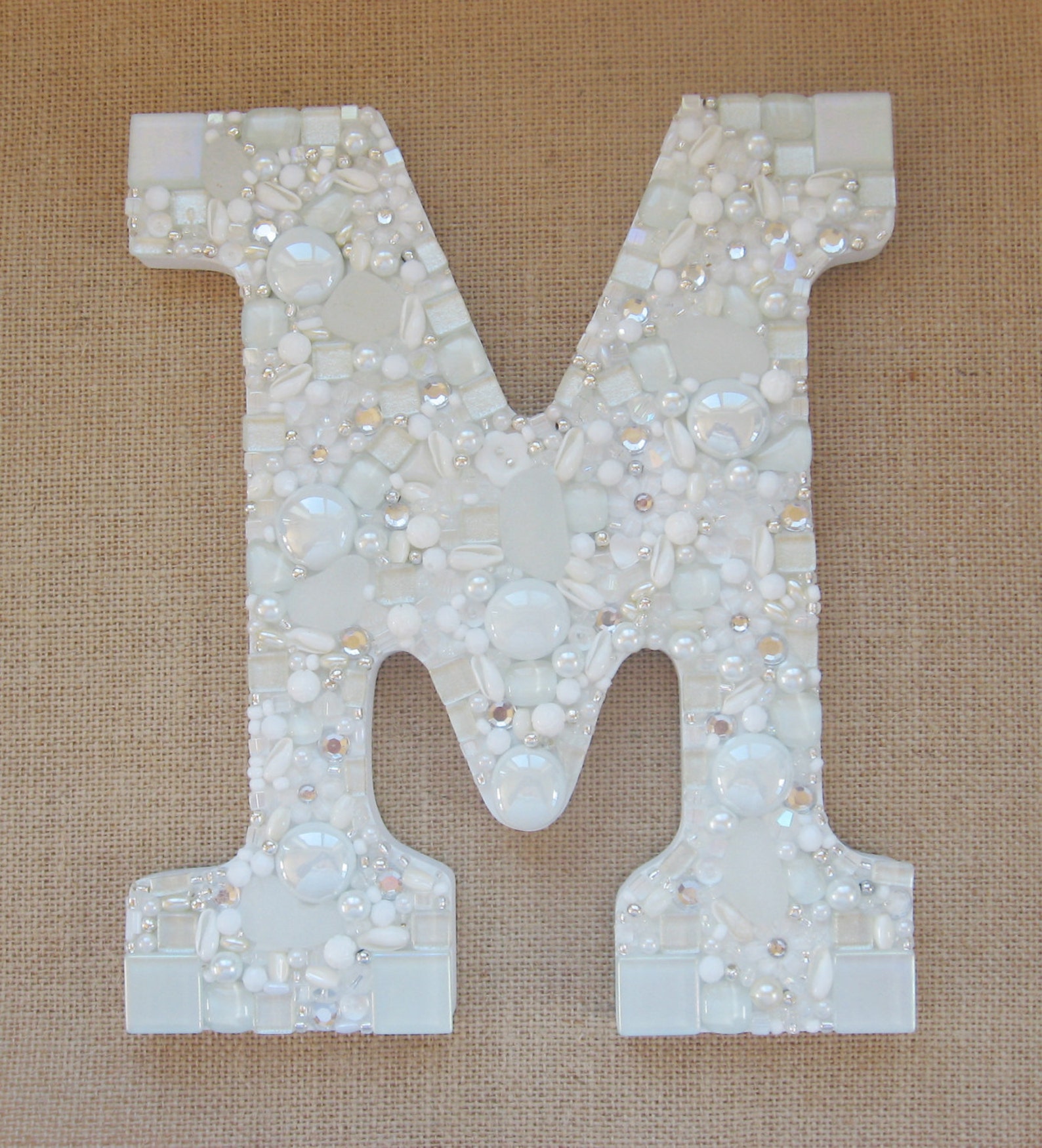 MOSAIC LETTER M Initial Oaak White With Sparkly Beadsshells Etsy