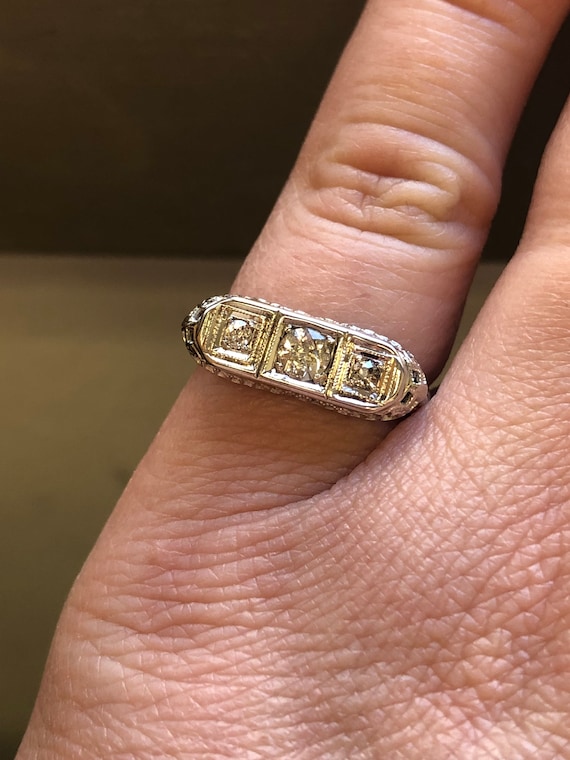 Antique Three Stone Diamond Vintage Ring, Estate D