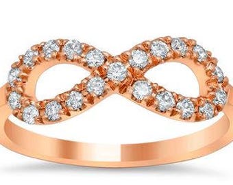 Infinity pave diamond ring in 14kt rose gold, Infinity Ring, Diamond Infinity Ring, Diamond Infinity Wedding Ring