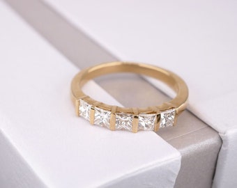 Five Diamond Princess Cut Five Stone Ring, 1.00cttw, Five Stone Ring with Princess Cut Diamonds in 14kt Yellow Gold