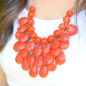 Orange Layered Teardrop Necklace - Bubble Bib Statement - Designer Inspired - Handmade