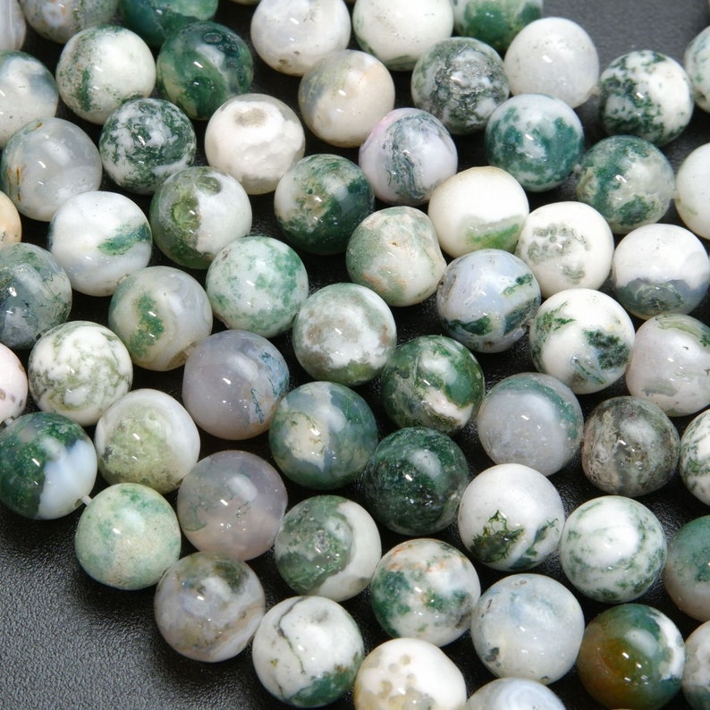 Tree Moss Agate Smooth Semi-Round 6mm 8mm 10mm | Etsy