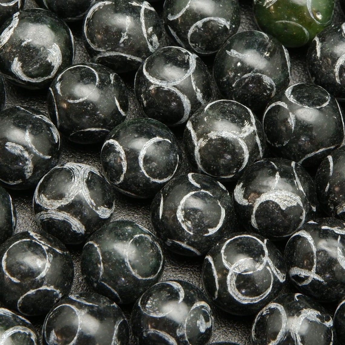 Black Jade Carved Round 8mm Gemstone Beads | Etsy