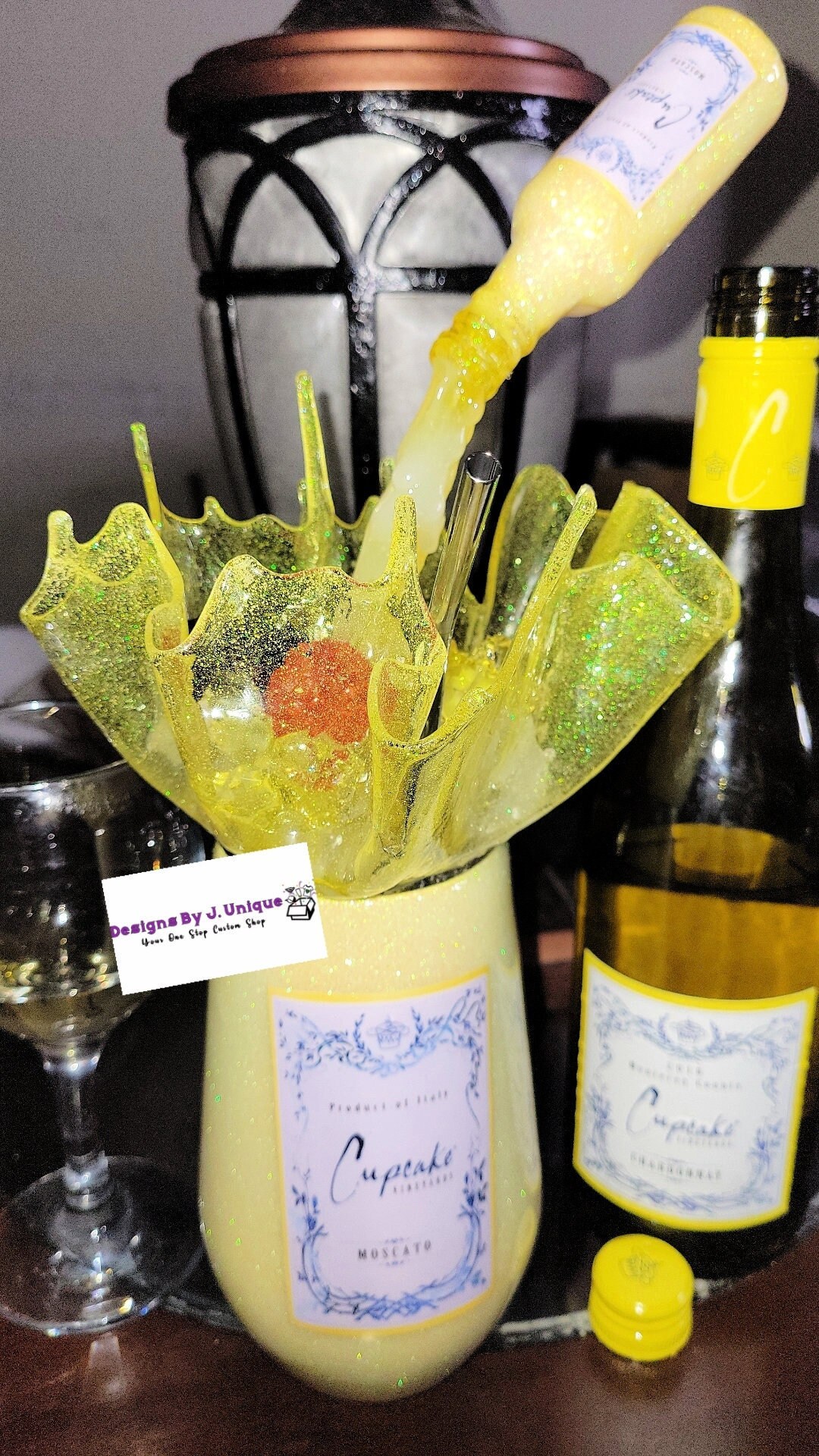 Cupcake Wine With A Pouring Bottle and Splash Topped With Faux Ice and